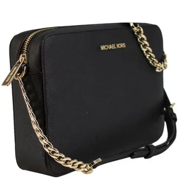 Michael Kors Handbags - MICHAEL KORS Jet Set Item East West Shoulder Crossbody Camera Bag Black Gold